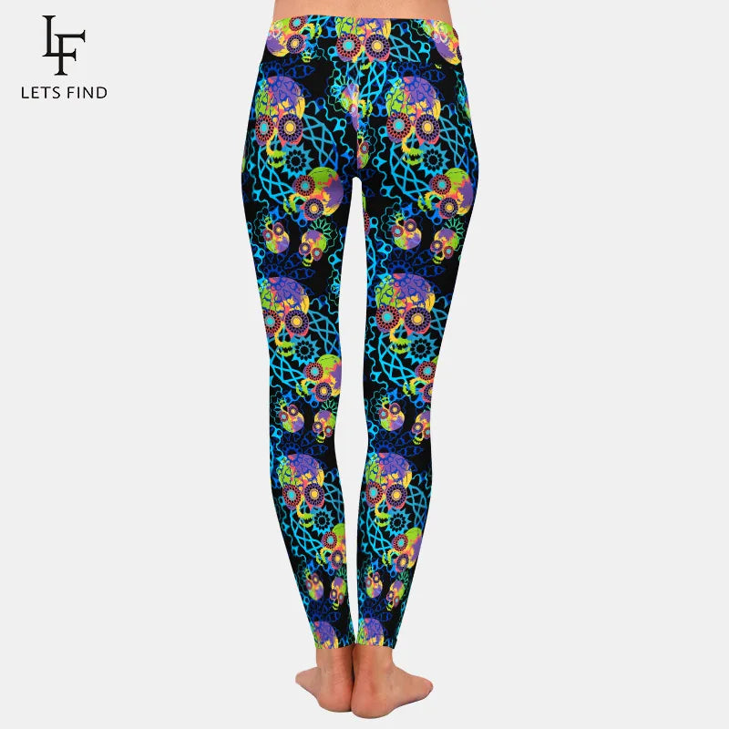 LETSFIND High Quaility 3D Skulls and Mandala Digital Printing Women Leggings Fashion High Waist Slim Fitness Legging