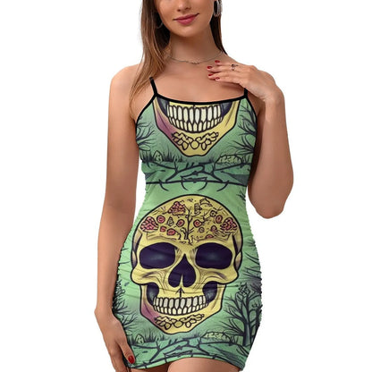 Smiling lovely skull head Sling Dress Bride dresses evening dresses women sexy dress