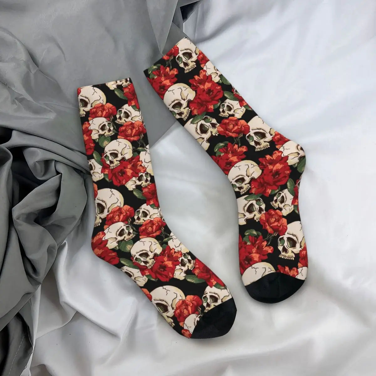 Hip Hop Retro Skull And Flowers Crazy Men's Socks Unisex Street Style Seamless Printed Novelty Crew Sock Boys Gift