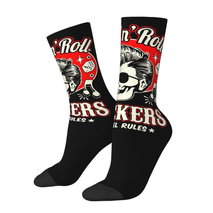 Custom Rockabilly Motorcycle Rider Rock Skull Men's Crew Socks Unisex Kawaii 3D Printed Dress Socks