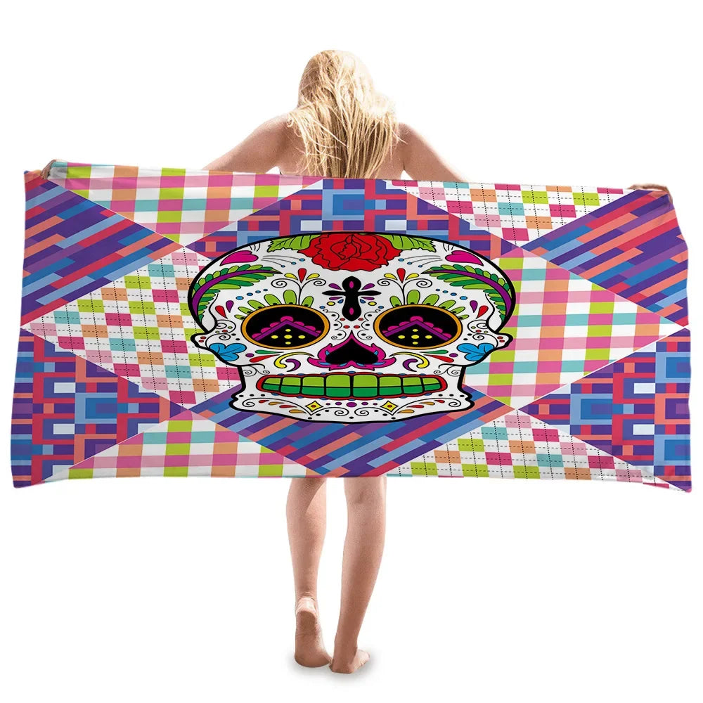 Sugar Skull Printed Beach Towel Portable Quick Fast Dry Sand Outdoor Travel Swimming Sport Blanket Thin Shawl Yoga Mat Women Men