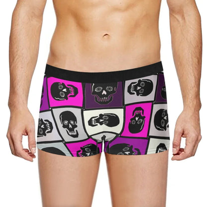 Skullduggery Bright Hot Pink Skulls Cartoon PatternSkull StyleUnderpants Cotton Panties Male Underwear Shorts Boxer Briefs