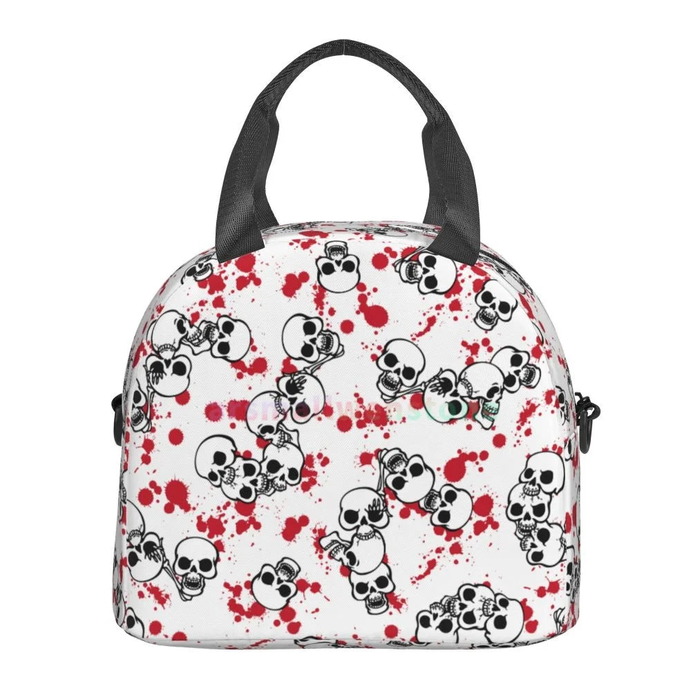 Goth Gothic Black Skull Lunch Bag for Women Portable Thermal Insulated Lunch Box Picnic Multifunction Food Tote