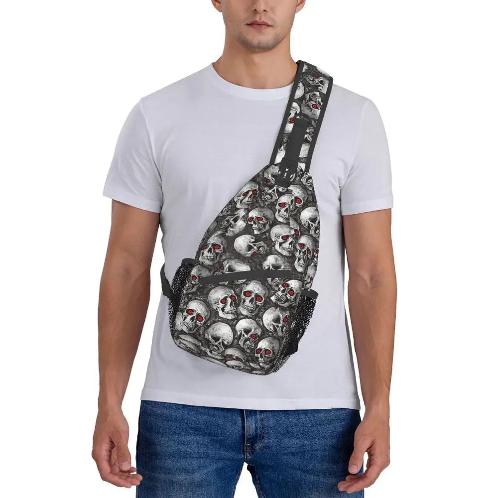 Gothic Skeleton Death Skull Sling Chest Bag Custom Crossbody Shoulder Backpack for Men Cycling Camping Daypack