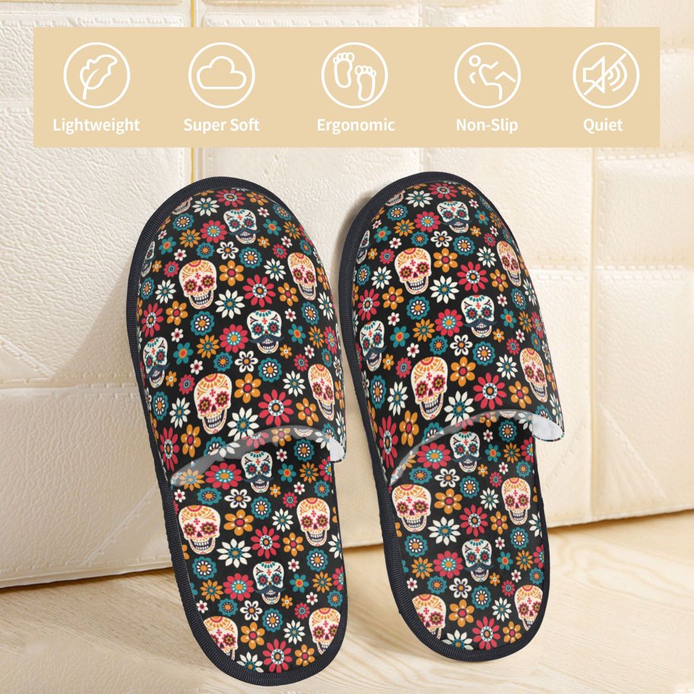 Halloween Catrina Sugar Skull House Slippers Soft Memory Foam Shoes Day Of The Dead Mexican Lady Comfy Warm Anti-Skid Slipper