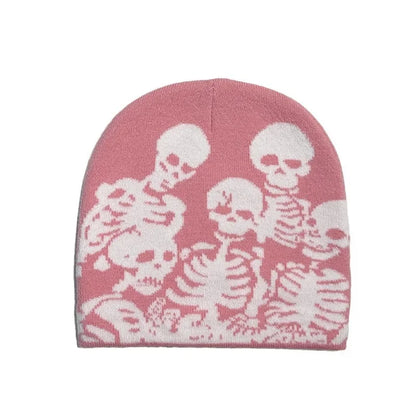 Outdoor warm Gothic letter jacquard cold hat, skull hat couple hat