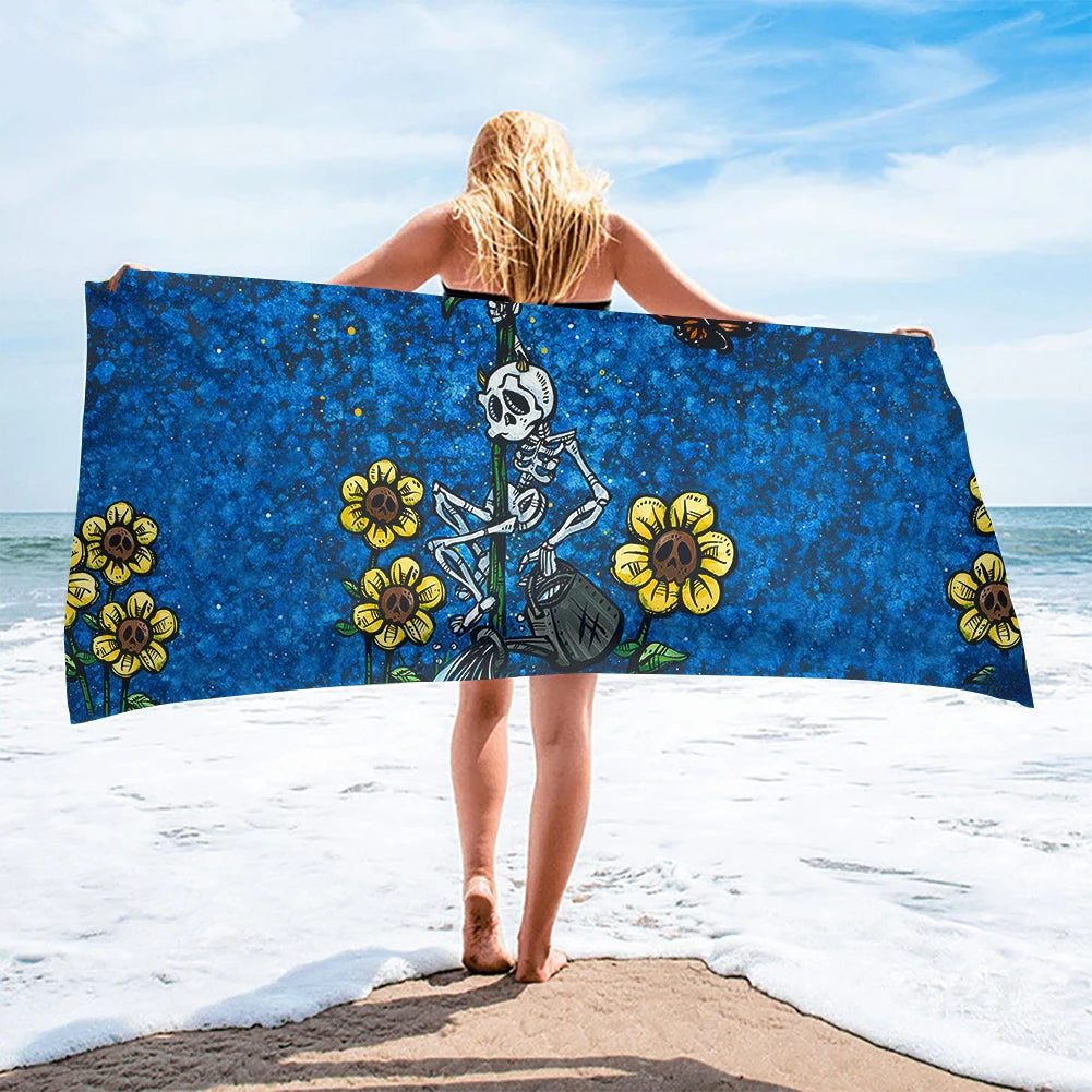 Quick Dry Microfiber Beach Towel Sunflower with Skull Print Shower Towels Gym Yoga Mat Travel Camping Home Decor Women Men Gift