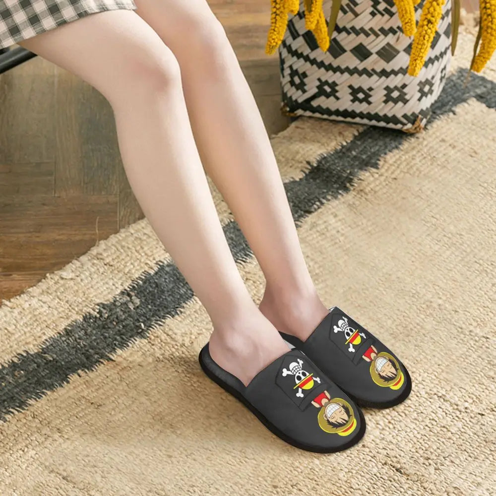 Custom One Pieces Skull Flag Comfort Scuff Memory Foam Slippers Women Anime Manga Straw Hat Pirates Spa House Shoes