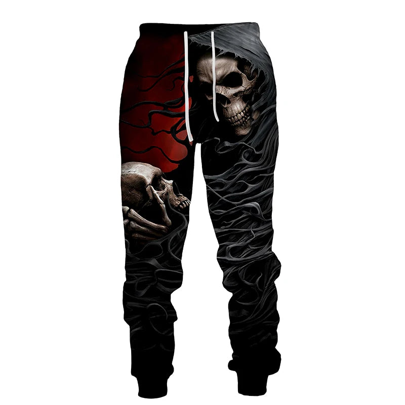 New Men's Long Pants Outdoor Sportwear Terror Skull Poker Punk Style Printed Casual Joggers Fitness Trousers Fashion Sweatpants