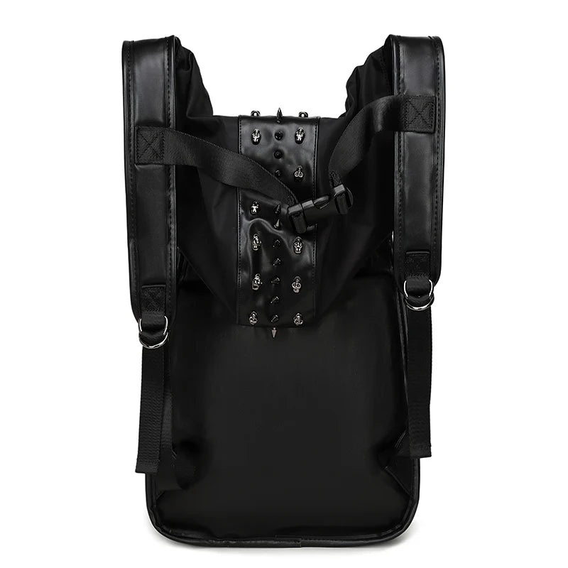 Man 3D Embossed Skull Punk Rock Gothic Leather Backpack Rivets Laptop Travel Soft Backpack With Hood Cap Women Grils Bag Hiphop