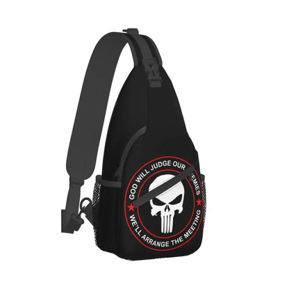 Vintage Skeleton Punishers Skull Crossbody Sling Backpack Men Custom Chest Shoulder Bag for Cycling Camping Daypack