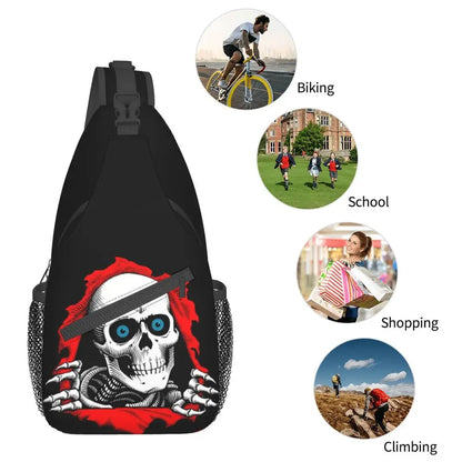 Gothic Skeleton Death Skull Sling Chest Bag Custom Crossbody Shoulder Backpack for Men Cycling Camping Daypack