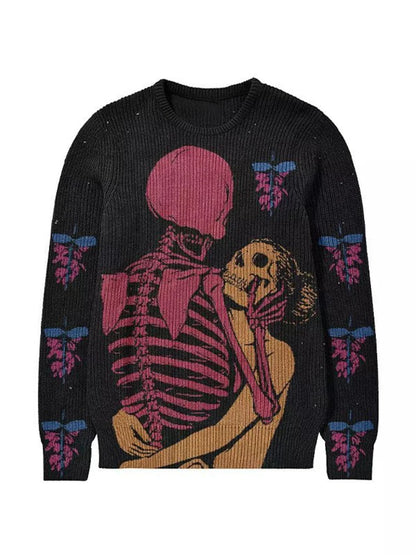 Men's Skull Love Pullover Knit Sweater Casual Sweater Hipster