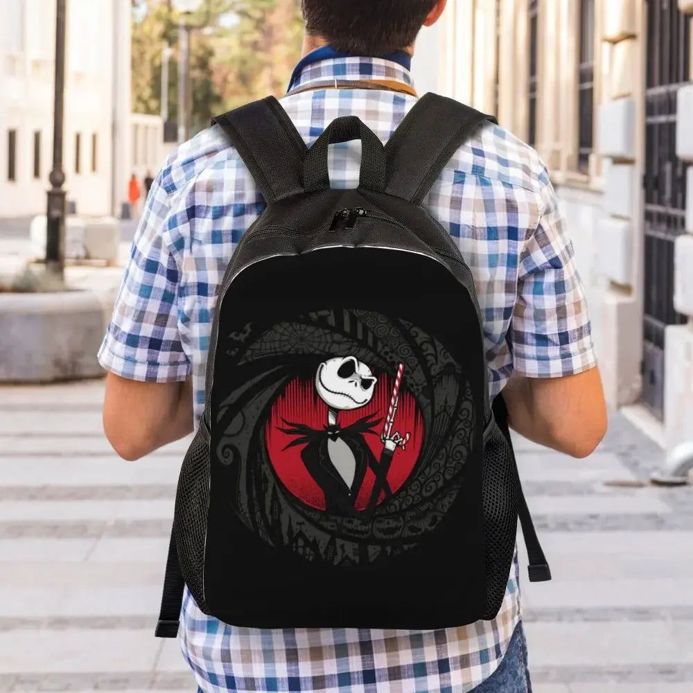 Custom Nightmare Before Christmas Backpacks for Men Women School College Student Bookbag Skellington Halloween Skull Bags