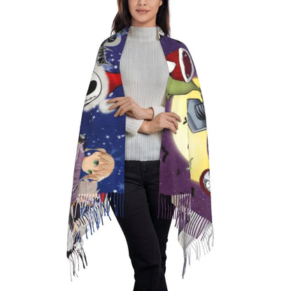 Custom Jack Skellington Sally Tassel Scarf Women Winter Fall Warm Shawls Wraps Ladies The Nightmare Before Christmas Scarves