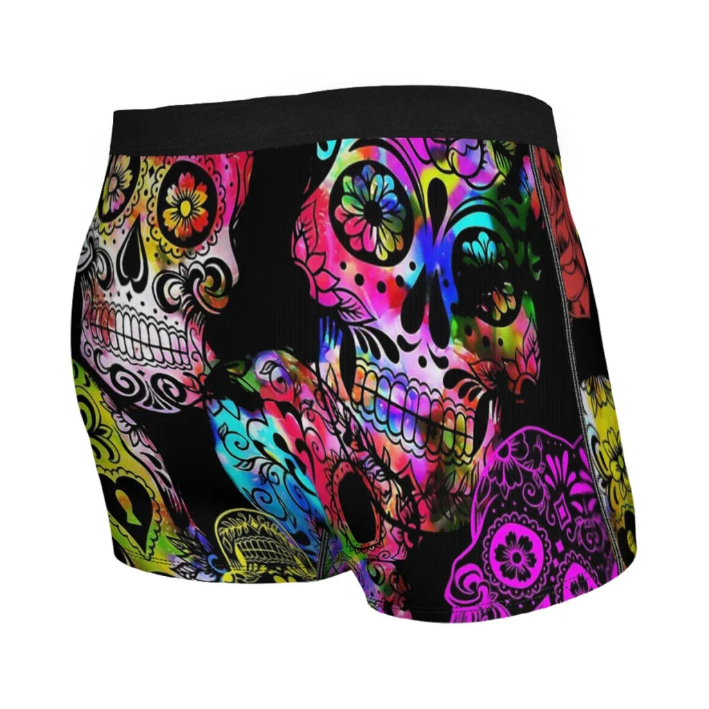 Colorful Sugar Skull Art Underpants Breathbale Panties Man Underwear Sexy Shorts Boxer Briefs