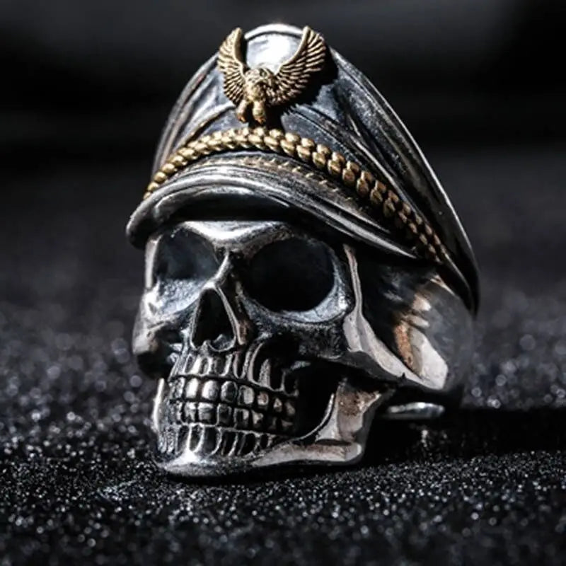 Retro Officer Skull Rings for Men Punk Hip Hop Rock Skeleton Trendy Ring Fashion Jewelry Gifts Adjustable