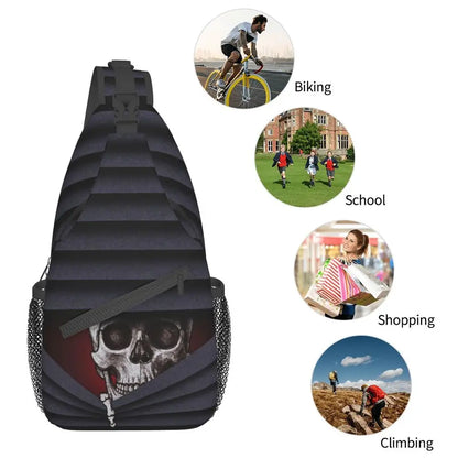 Gothic Skeleton Death Skull Sling Chest Bag Custom Crossbody Shoulder Backpack for Men Cycling Camping Daypack