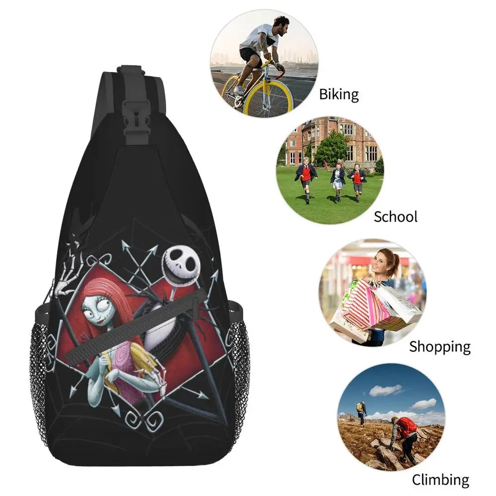 Custom Halloween Skull Jack Sling Crossbody Backpack Men Tim Burton Christmas Horror Movie Shoulder Chest Bag for Hiking