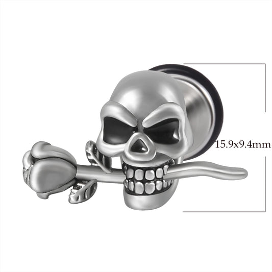 1PC Surgical Steel Skull Ear Stud Demon Skeleton Earrings Men Hiphop Style Prevent Allergy Ear Piercing Jewelry