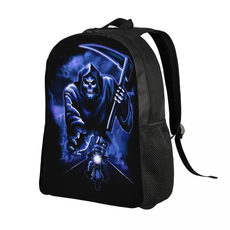 Lucifer Grim Reaper Laptop Backpack Women Men Casual Bookbag for College School Students Halloween Scary Skull Bag