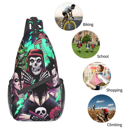 Misfits Skull Sling Crossbody Chest Bag Men Fashion Horror Punk Rock Music Shoulder Backpack for Travel Cycling