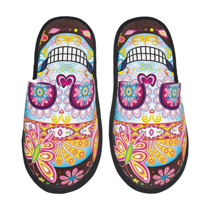 Personalized Mexican Day Of The Dead Skull Comfy Scuff Memory Foam Slippers Women Halloween Bedroom House Shoes