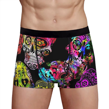 Colorful Sugar Skull Art Underpants Breathbale Panties Man Underwear Sexy Shorts Boxer Briefs