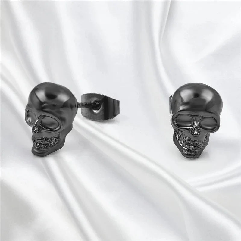 Halloween Skull Stud Earrings for Men Punk Hip-hop Creative Metal Skeleton Mini Earrings Accessories Wholesale