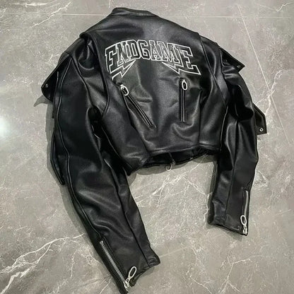 American Letter Embroidered Skull Motorcycle Style PU Leather Jacket Korean Version High Street Fashion Short Jacket