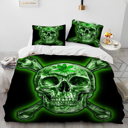 3D Gothic Horror Skull Cartoon Comforter Bedding Set,Duvet Cover Bed Set Quilt Cover Pillowcase,King Queen Size Bedding Set Gift