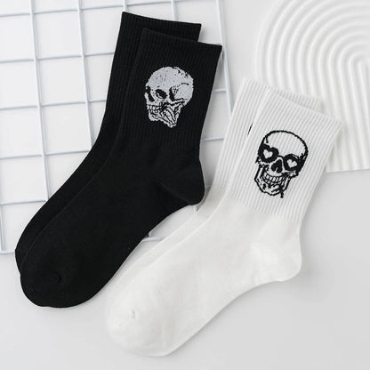 Pairs Men Skull Pattern Fashion Versatile Crew Socks, Halloween Dy, For Daily Life