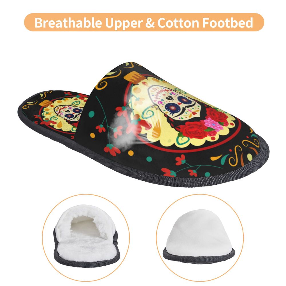 Halloween Catrina Sugar Skull House Slippers Soft Memory Foam Shoes Day Of The Dead Mexican Lady Comfy Warm Anti-Skid Slipper