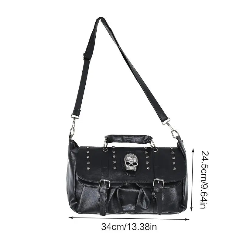 Annmouler Punk Style Women Handbags Pu Leather Skull Tote Bag Black Large Capacity Shoulder Bag Luxury Crossbody Bags