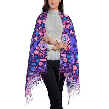 Mexican Sugar Skulls Scarf Wrap Women Long Winter Fall Warm Tassel Shawl Unisex Halloween Day of the Dead Scarves