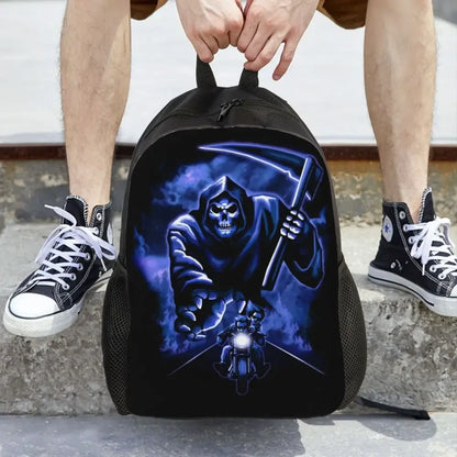 Lucifer Grim Reaper Laptop Backpack Women Men Casual Bookbag for College School Students Halloween Scary Skull Bag