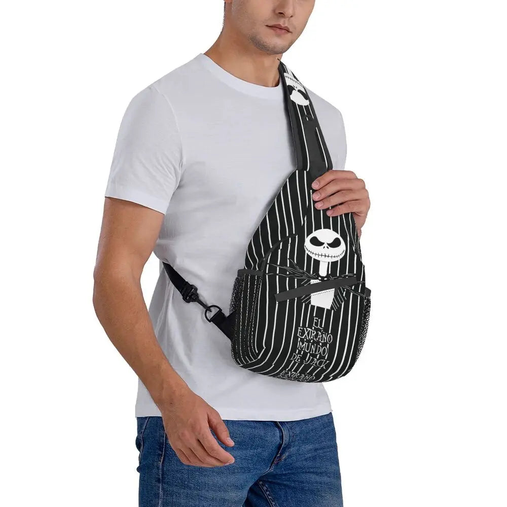 Custom Halloween Skull Jack Sling Crossbody Backpack Men Tim Burton Christmas Horror Movie Shoulder Chest Bag for Hiking