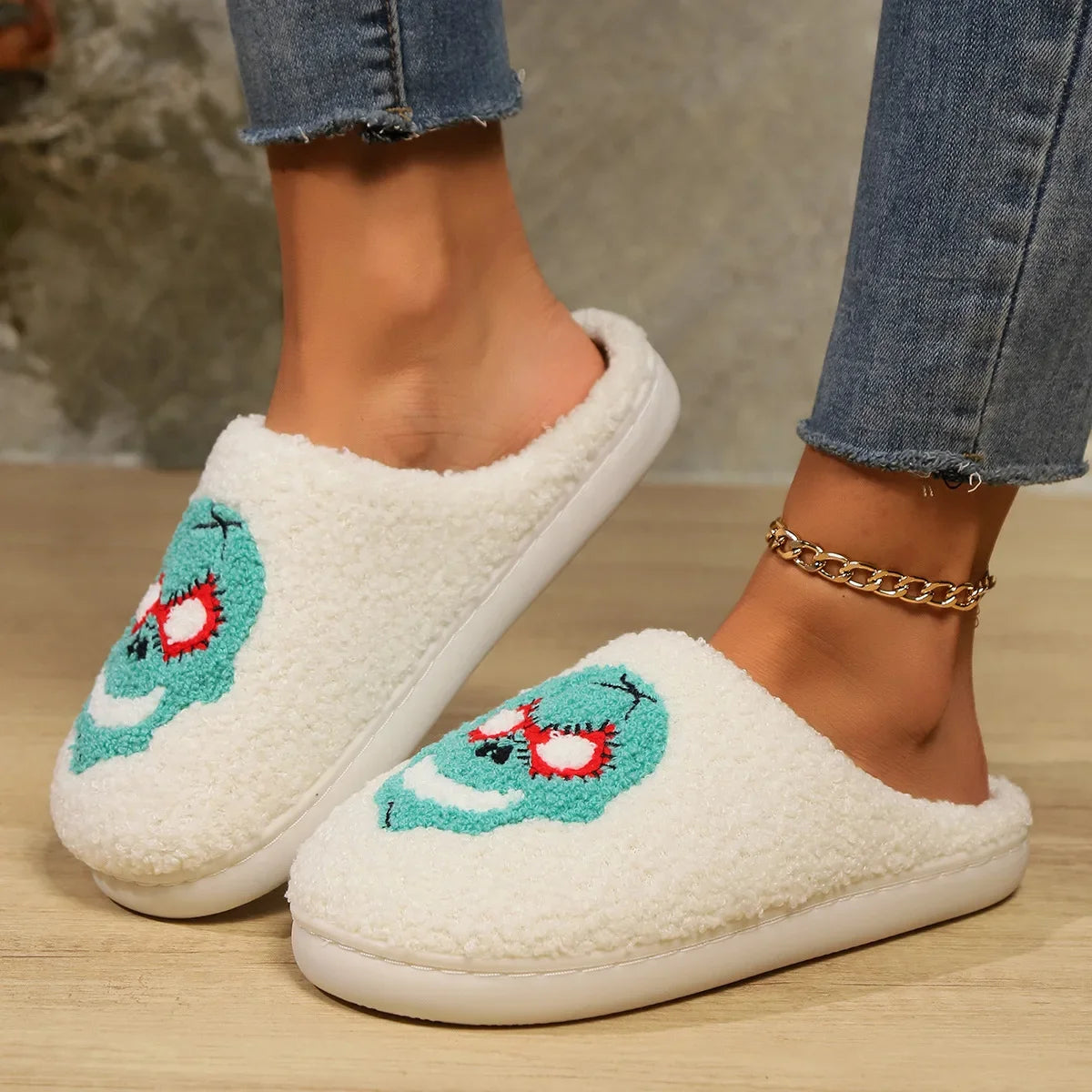 Halloween Ghost Cotton Slippers Home Flat Scream Slipper Indoor Non-slip Thickened Shoes Skull Slippers Halloween Gift Women Men