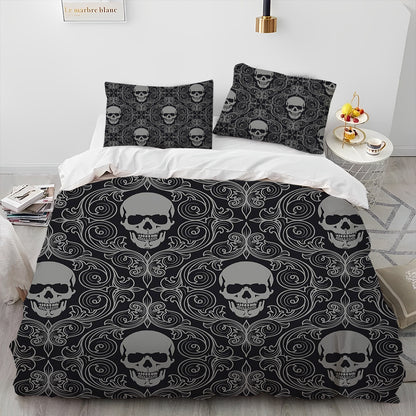 3D Gothic Horror Skull Cartoon Comforter Bedding Set,Duvet Cover Bed Set Quilt Cover Pillowcase,King Queen Size Bedding Set Gift