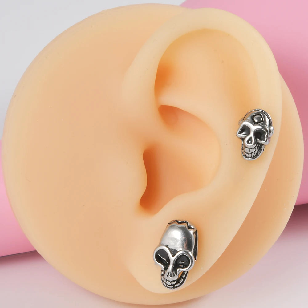 1PC Surgical Steel Skull Ear Stud Demon Skeleton Earrings Men Hiphop Style Prevent Allergy Ear Piercing Jewelry