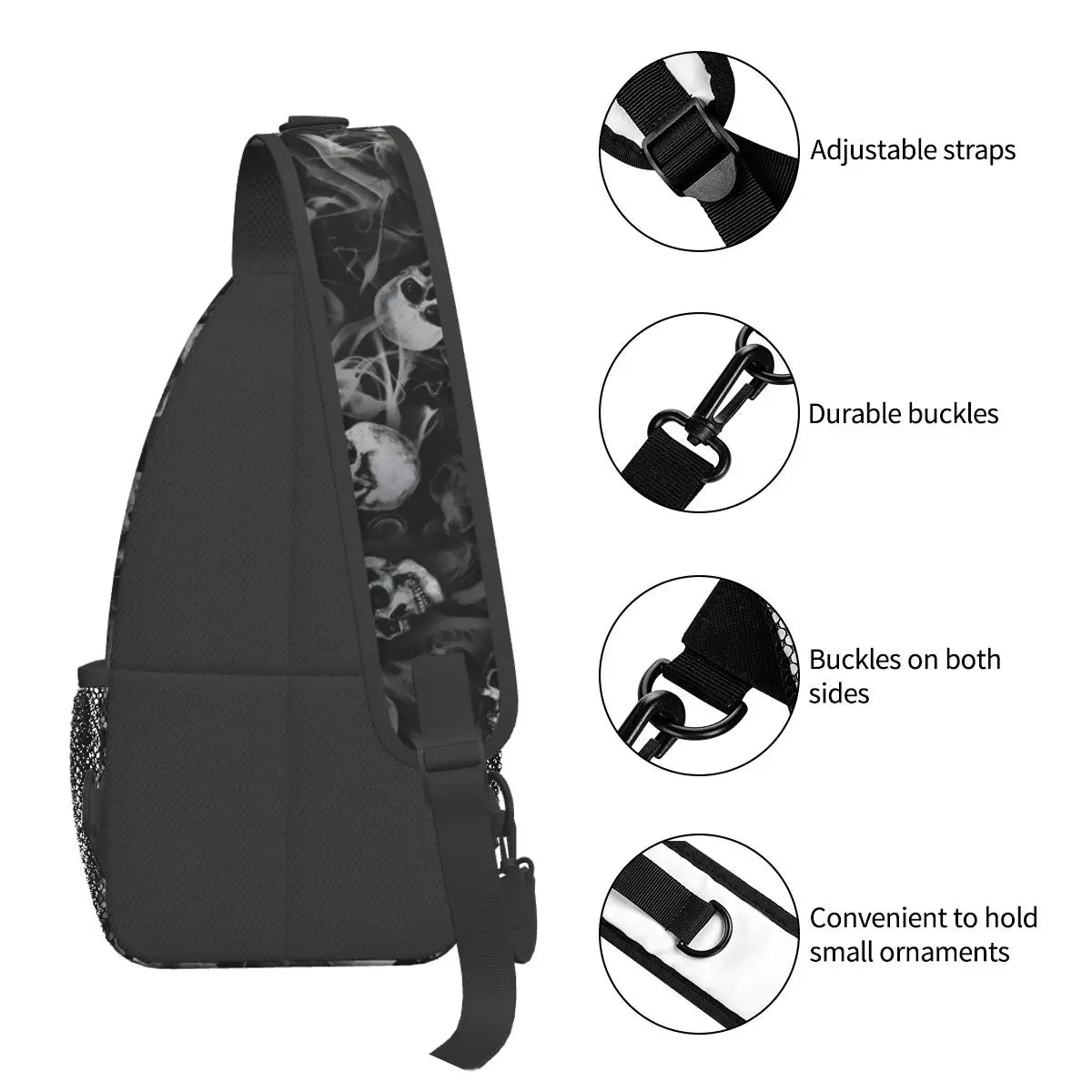 Crossbody Bag Sports Smoke Skulls Chest Bag Unisex Women Man Fashion Shoulder Backpacks Travel