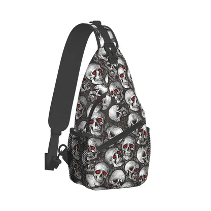 Gothic Skeleton Death Skull Sling Chest Bag Custom Crossbody Shoulder Backpack for Men Cycling Camping Daypack