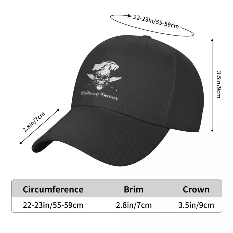 Personalized Culinary Genius Skull Chef Baseball Cap Men Adjustable Cooking Pirate Dad Hat Streetwear Snapback Hats