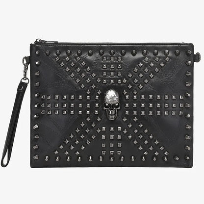 Fashion Rivet Skull Clutch for Men Luxury Brand Design Men's Clutches Envelope Hand Bag Wrist Bag IPad Handbags Purse Handbags