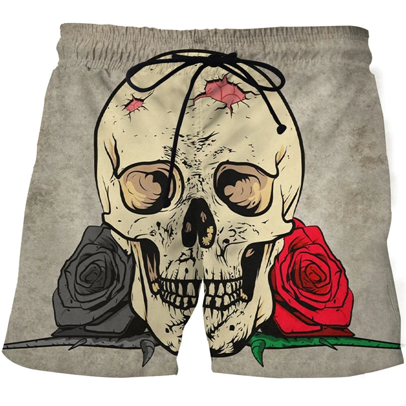 New Men's Skull 3D Print Beach Shorts Graphic Men's Casual Sports Shorts Summer Surfing Shorts Comfortable Shorts Hip Hop Pants