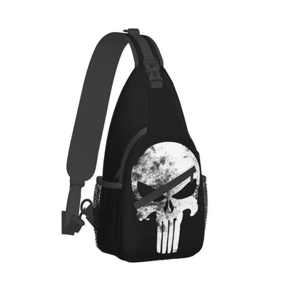 Vintage Skeleton Punishers Skull Crossbody Sling Backpack Men Custom Chest Shoulder Bag for Cycling Camping Daypack