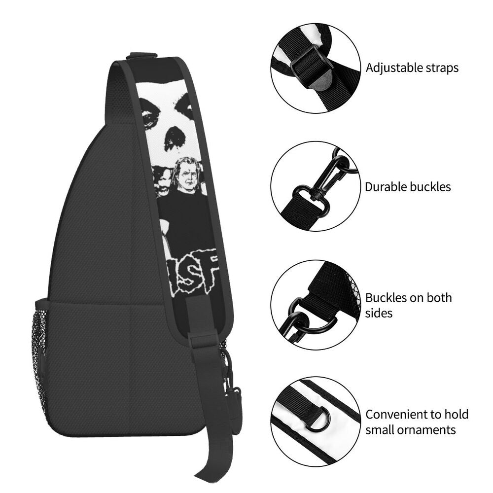 Misfits Skull Sling Crossbody Chest Bag Men Fashion Horror Punk Rock Music Shoulder Backpack for Travel Cycling