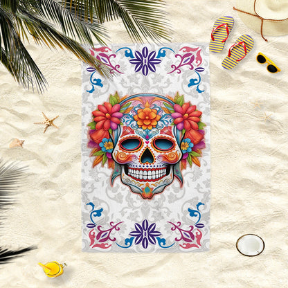 1PC Colorful Smiling Face Skull Microfiber Quick Dry Beach Towel, Lightweight Compact Sand Free ，for Travel Swim Pool，Sports