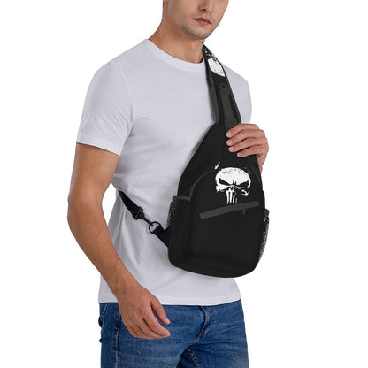 Casual Punishers Skeleton Skull Sling Crossbody Backpack Men Shoulder Chest Bags for Camping Biking