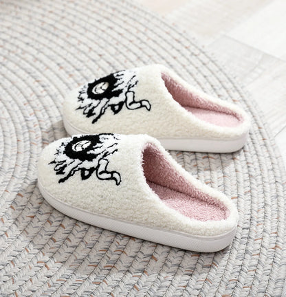 Halloween Skull Embroidery Cotton Slippers Home Flat Indoor Ghost Non-slip Women Men Thickened Slippers Goat Halloween Gift